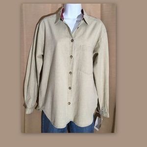 DAVID BROOKS Womens Size 10 Khaki Beige 100% Cotton Button Front Shirt NWT